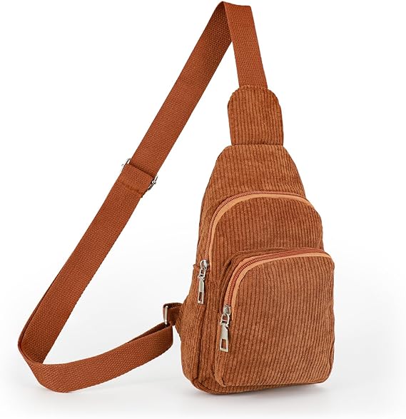 SANSTHS Small Sling Bag for Women Crossbody Purse Fanny Pack Corduroy Chest Bag