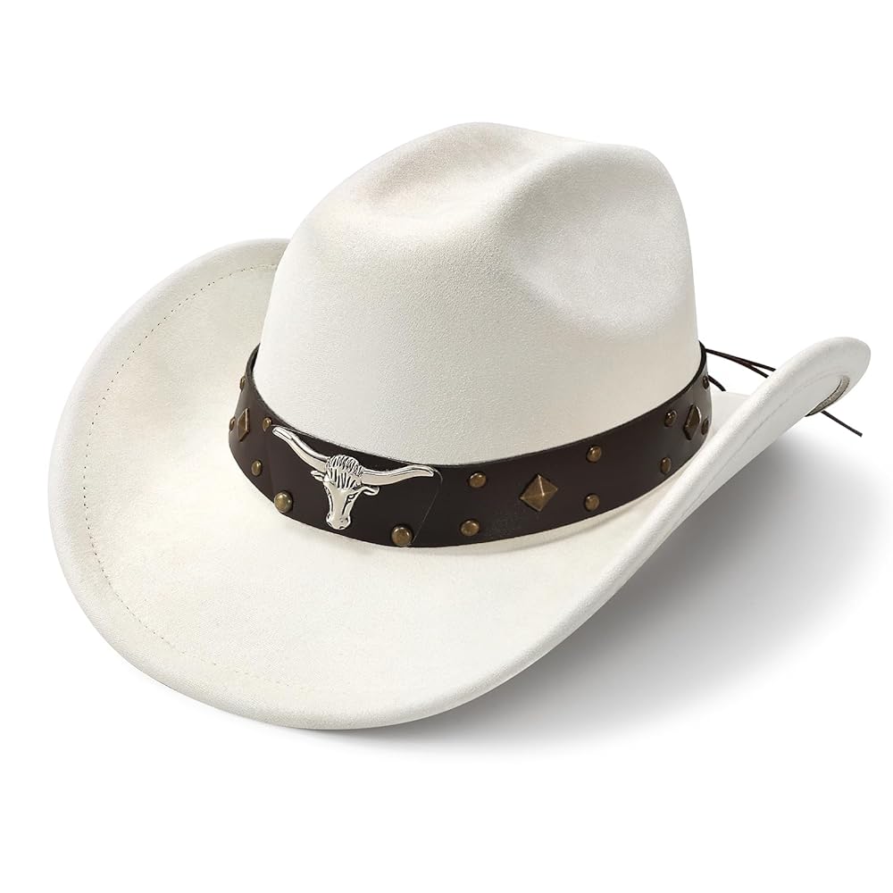 SANSTHS Cowboy Hats for Men Women Cowgirl Hat Wide Brim Felt Hats Western Leather Cowboy Hats for Lover