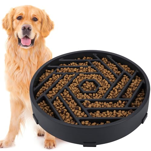 SANSTHS Slow Feeder Dog Bowl, Puzzle Maze Design to Slow Down Eating, 3-Cup Capacity, Anti-Gulping Food Bowl for Medium & Large Dogs,Black